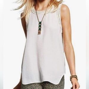 CAbi Marisa Off White Crochet Trim Sleeveless Blouse Style 5042